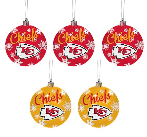 FOCO Kansas City Chiefs NFL 5 Pack of Shatterproof Ball Ornaments
