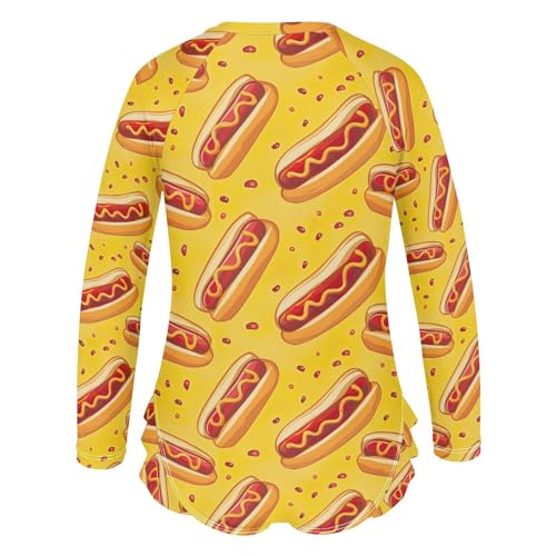 Funny Hot Dog Girls Long Sleeve Swimsuit UPF 50+ Rashguard Swimwear One Piece Bathing Suit for 3-12 212203302