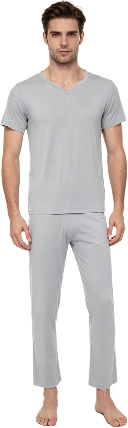 Men Dance Practice Suit Round-neck Top + Loose Pants Training Performance Wear Modern Gym Uniform Light Gray Large