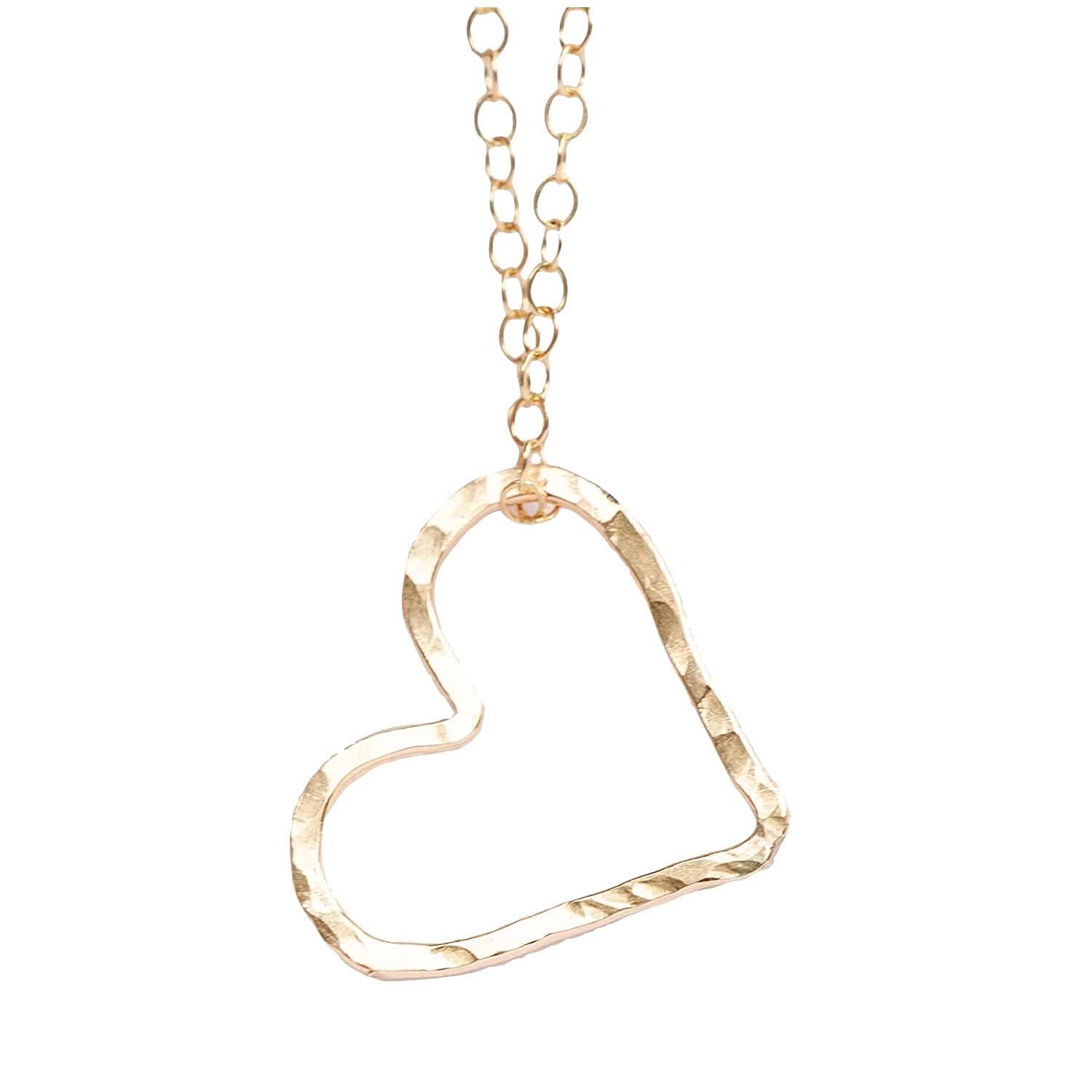 Heart Pendant Necklace for Women, Best Friend Birthday Gifts, Cable Chain Necklace, Bridal Jewelry (Hammered Design with 20 inch long chain)