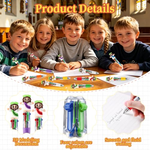 Image of CZWZ 30Pcs Mini Multicolor Pens in One 4-in-1 Cute Pens Bulk for Kids, Ballpoint Pen for Birthdays and Parties, Fun Gifts Assorted Ink Kawaii Pen(Jesus Christ)