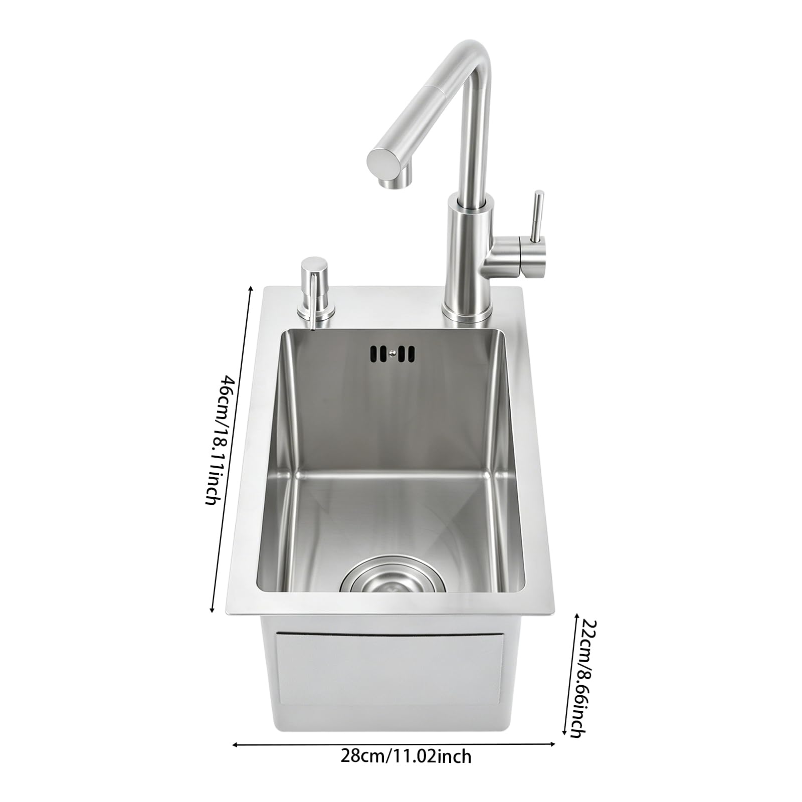 Küchenspüle Spülbecken mit Ausziehbarem Wasserhahn und Seifenspender 46x28x22cm Edelstahlspüle für Küche Schnelle Entwässerung 304 Edelstahl Single Sink
