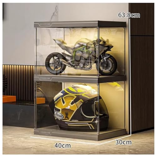 Witryna na kaski motocyklowe, plastikowe pojemniki do przechowywania z magnetyczną pokrywką, organizer na przedmioty kolekcjonerskie i figurki (9 szt., 120 x 30 x 94,1 cm)