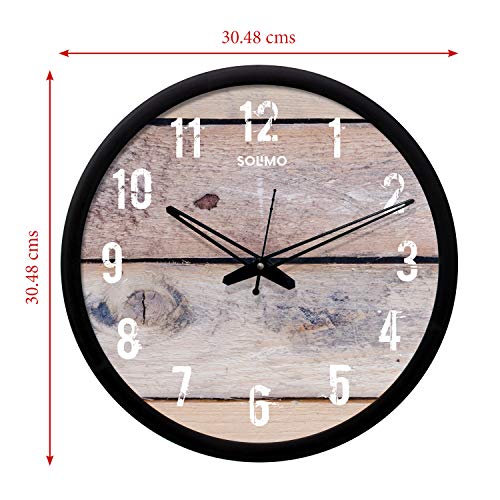 Image of Amazon Brand - Solimo 12-Inch Wall Clock - Designer (Silent Movement, Black Frame), Analog, Plastic