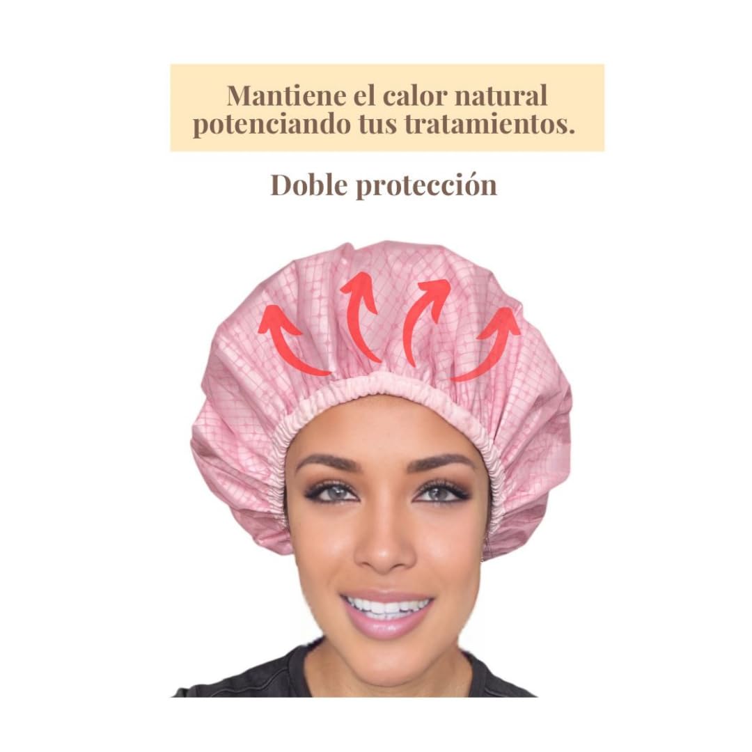 Gorro Térmico para Cabello de Tratamientos Hidratación Profunda o Tintes - Gorro 2 capas -Gorro de Papel de Aluminio- Gorro de Cuidado de Doble Capa Reutilizable-Rosa-(talla única-1 ud.) (1ud)
