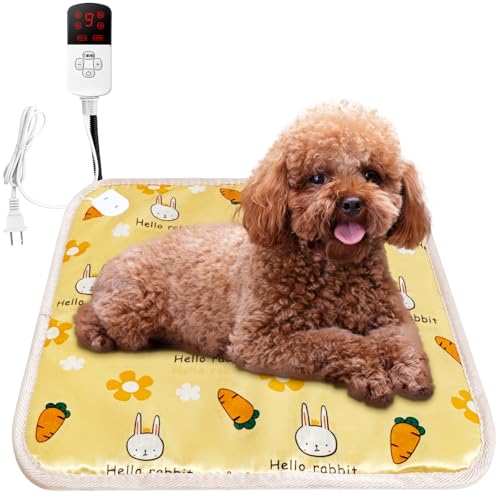 La La Pet Pet Heating Pad 9 Adjustable Temperature 110V Heated Bed with Switch and Power Line Protection Tube PVC Material Mat for Indoor Cats Dogs Rabbits Yellow