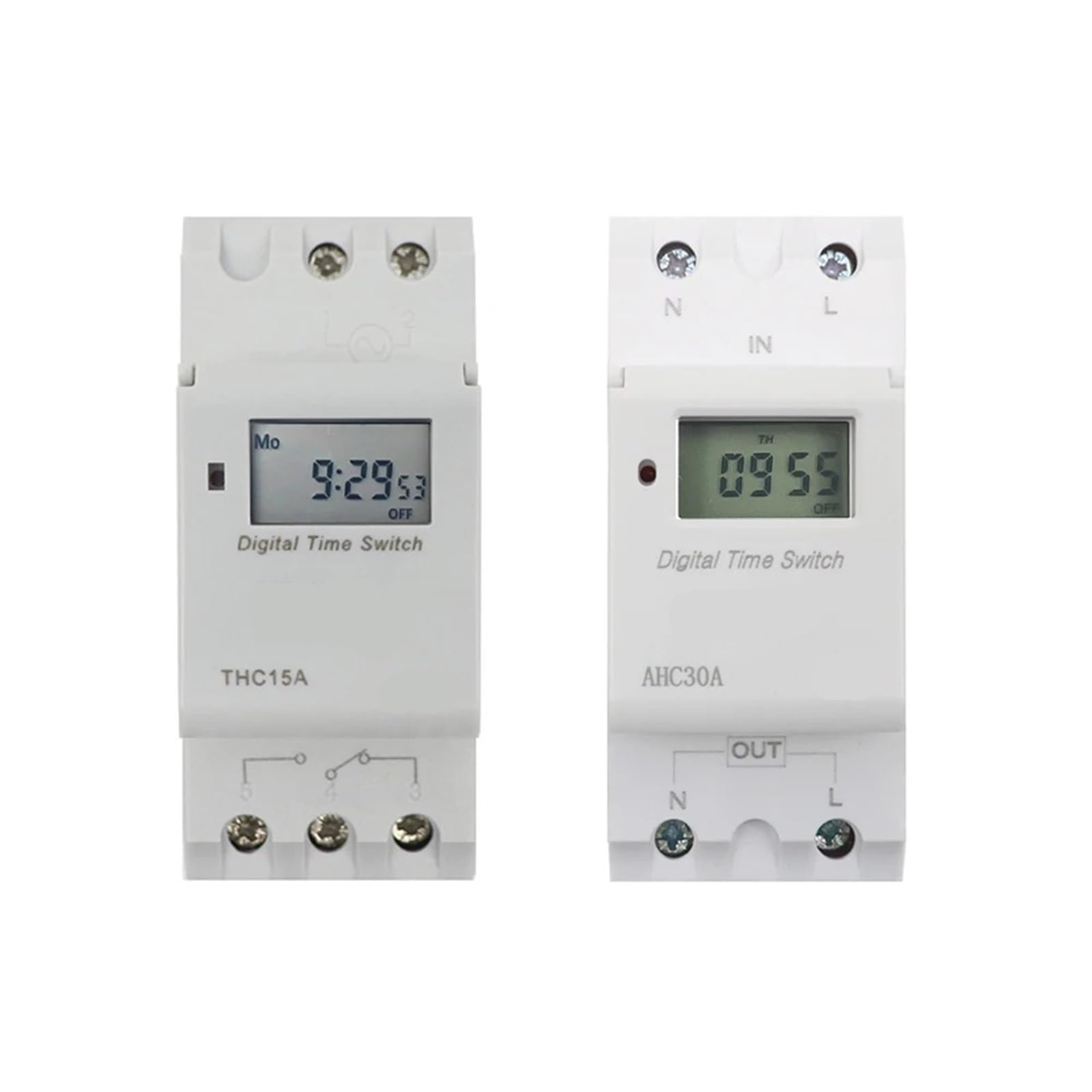 THC 15A 30A montaż na szynie DIN co tydzień 7 dni programowalny cyfrowy przełącznik czasowy, sterowanie przekaźnikiem, AC 12 V, 24 V, 48 V, 110 V, 220 V, 230 V (15 A, 1 NO 220 V AC DC)