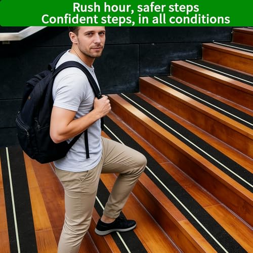 Image of Glow in Dark Anti Slip Tape, 4 inch x35FT Heavy Duty Waterproof Safety Grip Tape for Stairs, Pool, Bathroom - Black & Glow Stripe Indoor /Outdoor Multi-Purpose Traction Tape
