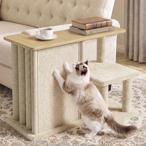 Homegroove Cat Scratch Furniture Protector 35.6L Multi-Functional Cat Scratcher Side Table with Sisal Scratching Posts and Pad Large Cat Couch Protector from Cat Claws for Living Room (Wood Left)