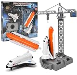 NASA Space Shuttle Launch Playset Toy for Kids, Pretend Play 2 in 1 Rocket Ship Set Spring Loaded Space Launcher & Friction Powered Spaceship for Kids