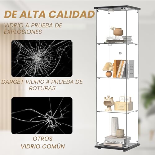 Miniatura 4 de Bpkadhy Vitrina De Cristal 4 Estantes, 164 X 42,5 X 36,5 Cm, Mueble Vitrina De Cristal Con 7 Colores Rgb Y 1 Puertas, Cerradura, Escaparate Para Colección, Transparente Armadura De Cristal De Pie Para