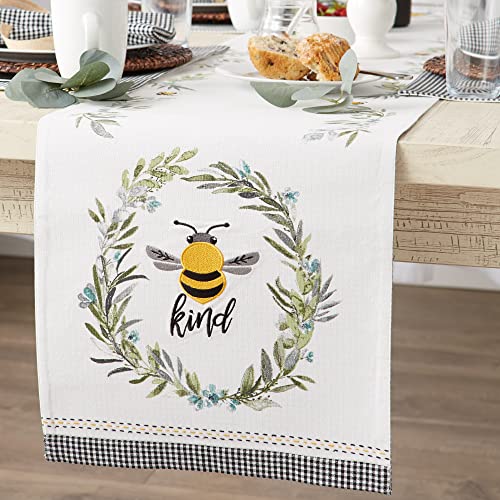 Dii Bumblebee Checkered Kitchen Collection, Reversible Table Runner, 14X108, Bee Kind Gingham #TOP4
