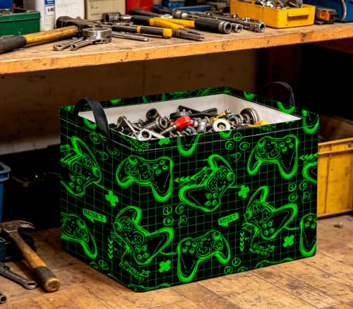 Image of CLOCOR Rectangular Storage Basket Empty,Gift Basket,Waterproof Storage Bin,Room Decor(Fluorescent Green Game)