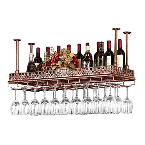 Support à verres à vin suspendu réglable en hauteur en métal noir pour aménagement de bar