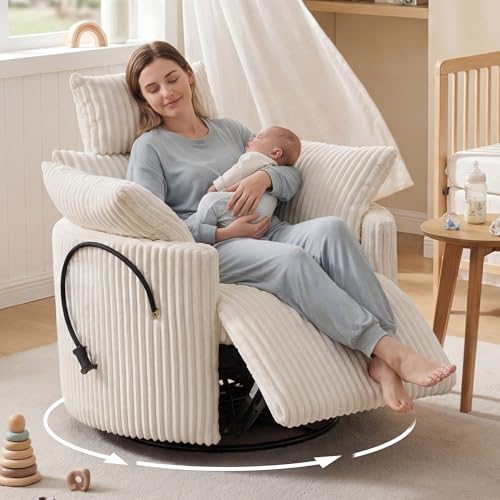 DEKKETO Fauteuil Relax Inclinable Zéro Gravité, à Bascule & Pivotant 360°, Support Téléphone, Dossier Réglable Manuellement 90°-155°, Velours...