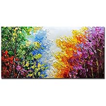 V-inspire Art, 30x60 inch Modern Abstract Oil Painting on Canvas Wall Art Hand Painting Bright-Coloured Tree Art Living Room Bedroom Decoration Ready to Hang