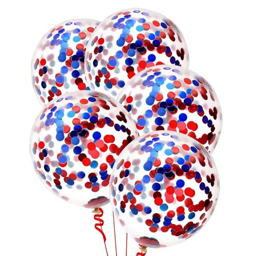 Image of VHUWE Red Blue Confetti Balloons 25 Pcs, 12 Inch Thickened Clear Latex Balloon with Confetti Inside for Birthday Party Baby Shower Graduation Anniversary Engagement Decorations Supplies