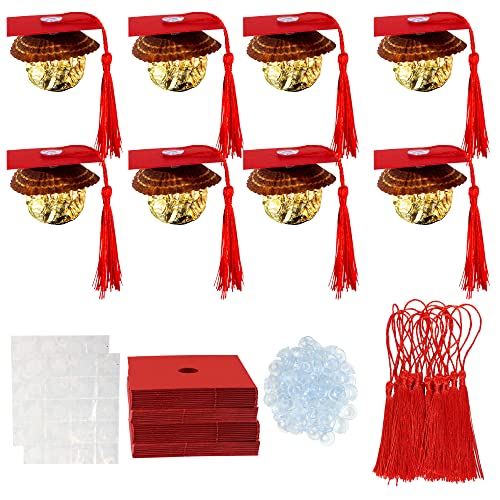Gyufise 36Pcs 2026 Graduation Cap Cupcake Toppers with Tassel Adhesive Dots Chocolate Decorations Class of 2026 Congrats Grad Cap Cupcake Decorations for 2026 Graduation Theme Party Supplies Red