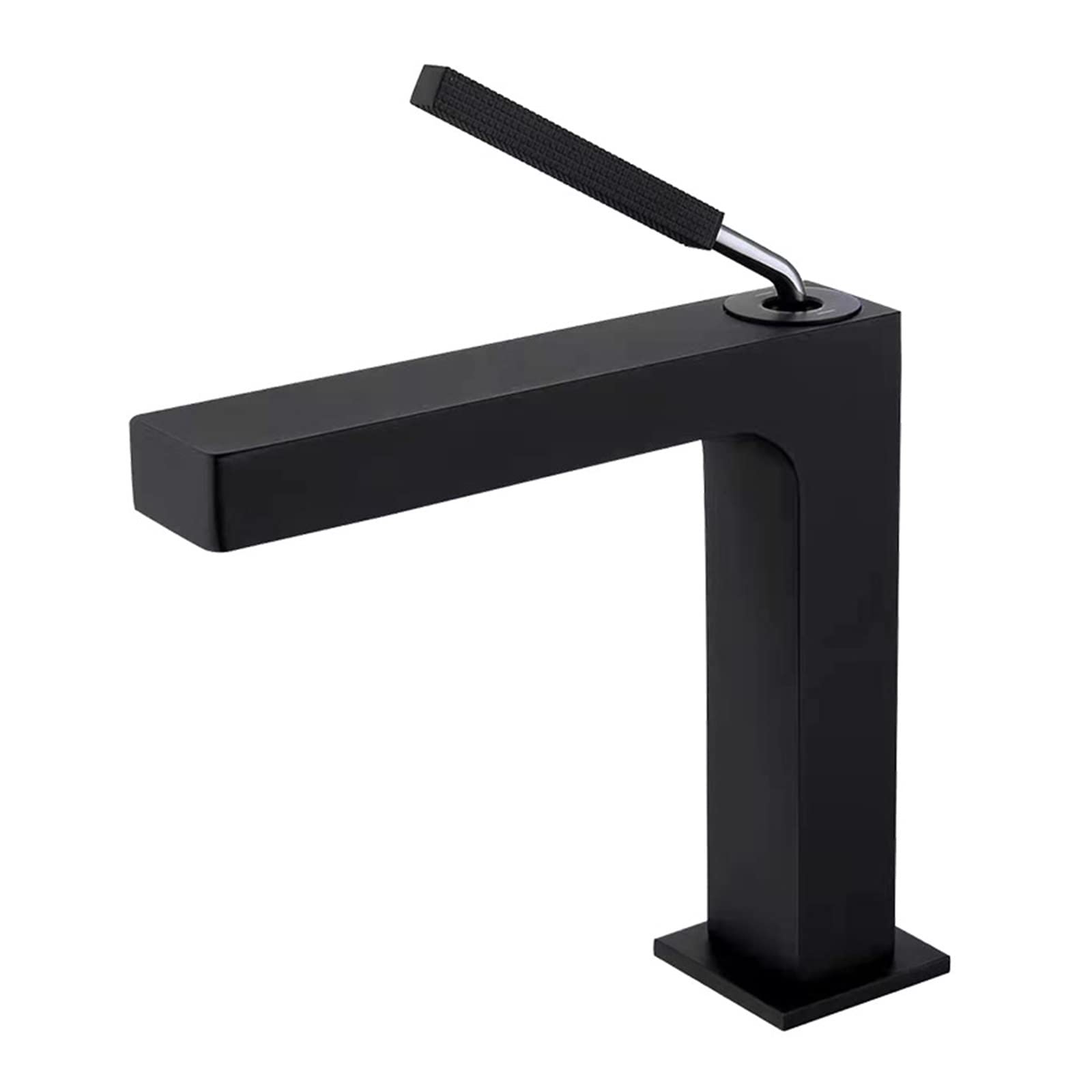 Mitigeur de lavabo noir court pour eau chaude et froide en laiton monté sur le pont
