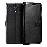 Shantime Lederhülle Kompatibel mit Meizu M6S 2018, Business Design Magnetische Klapphülle, 3 Kartenfächer, Foto & Geheimfach(Schwarz)