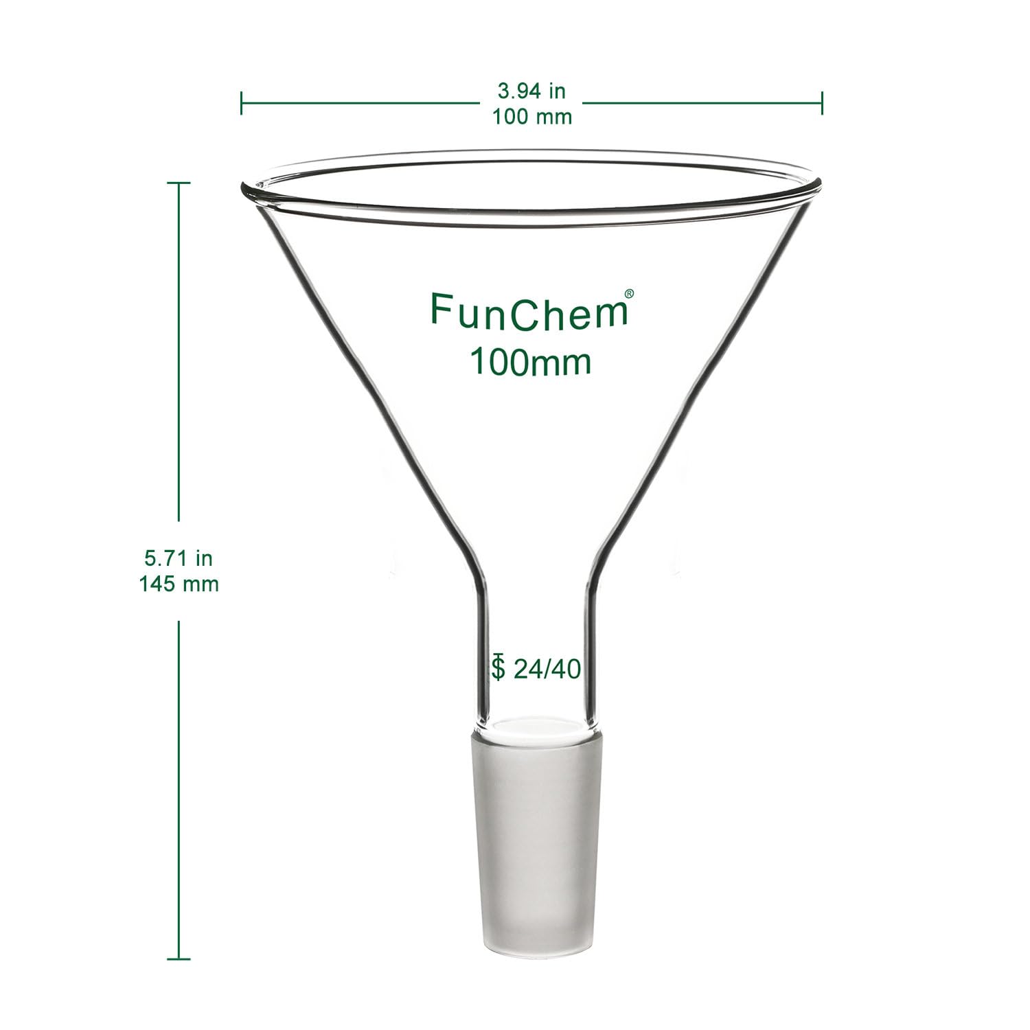 FunChem Glass Short Stem Powder Funnel with O.D. 100 mm at Top, Durable Borosilicate Glass Filter with 24/40 Inner Joint