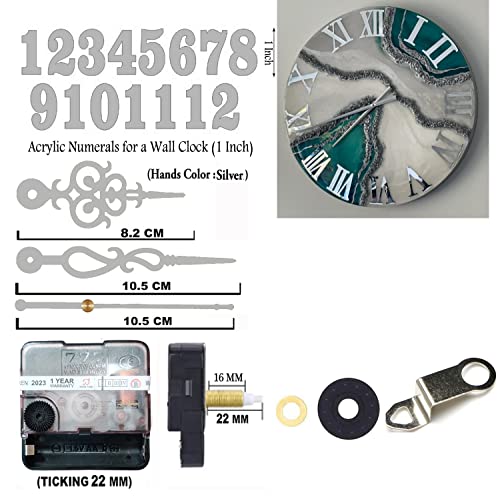 Image of 12 Pcs Arabic Mirrored Acrylic Numerals Movement Machine 22mm for Wood Resin Marble Clock Fancy Needles Pack 2 (Silver D1)