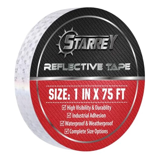 Starrey White Reflective Tape Self Adhesive Warning Tape 1IN x 75FT Outdoor Honeycomb Reflective Safety Tape-School Bus Stickers Conspicuity Solid Color Design