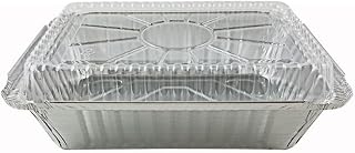 PACTOGO 2 1/4 lb. Oblong Deep Aluminum Foil Take-Out Pan with Clear Plastic Dome Disposable Containers 8.44" x 5.94" x 1.81" (Pack of 500 Sets)