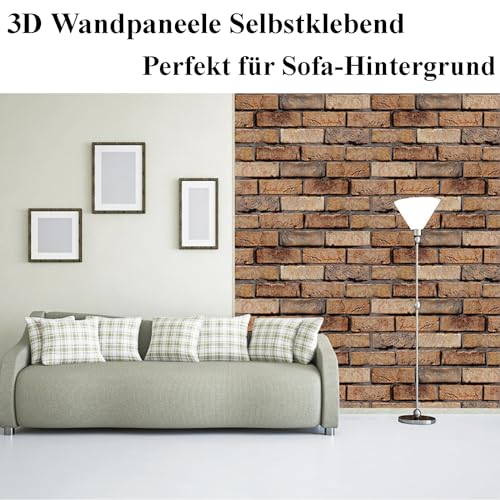 3D Wandpaneele Selbstklebend, 10 Stück Wandverkleidung Selbstklebend PVC Wandaufkleber Wasserdicht Wandtapete, 30x 30cm Wall Panel für Wohnzimmer,Schlafzimmer,Küche,Wandverkleidung (Roter Ziegelstein)