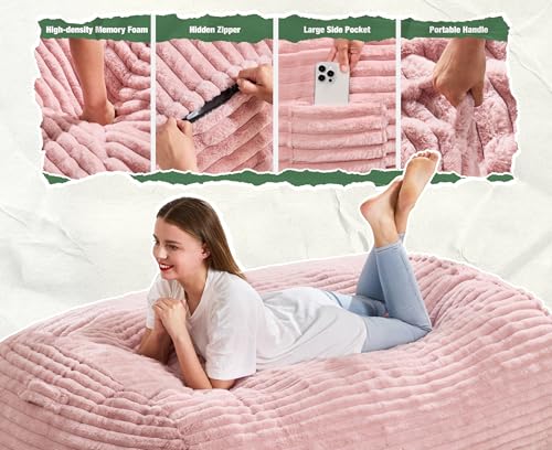 Image of Hobestluk 5FT Bean Bag Chairs Adult Bean Bag with Portable Handle Comfy Large Bean Bag Lounge Chair with Removable Cover for Living Room Bedroom (Stripe Pink, 5FT)