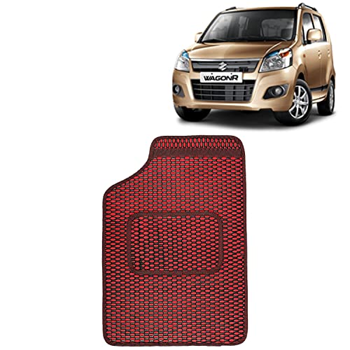 Image of Kingsway Dotted Design Car Floor Foot Mats Universal Fit for Maruti Suzuki Wagon R, Model Year : 2010-2018, Water and Dustproof, Color Red, Set of 5 Pieces