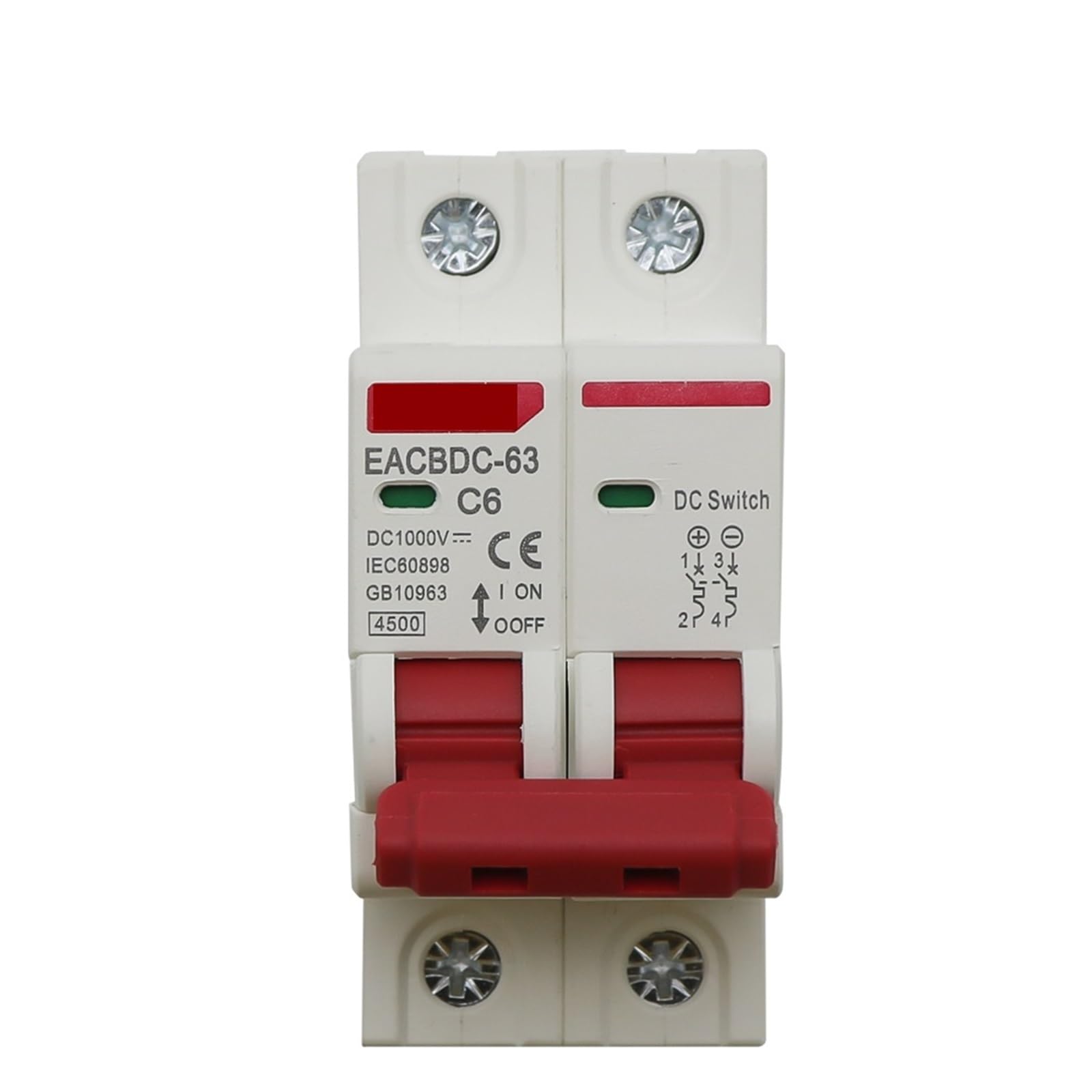 NVSFZGIYG DC 1000V Solar Mini Circuit Breaker Overload Protection Switch 6A/10A/16A/20A/25A/32A/40A/50A/63A 2P DC1000V Photovoltaic MCB PV 1Pcs(25v)