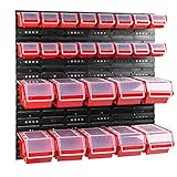 26 stck. Box mit Deckel + Wandregal 80 x 80 cm, Stapelboxen Schüttenregal Sichtlagerkästen Lagersystem