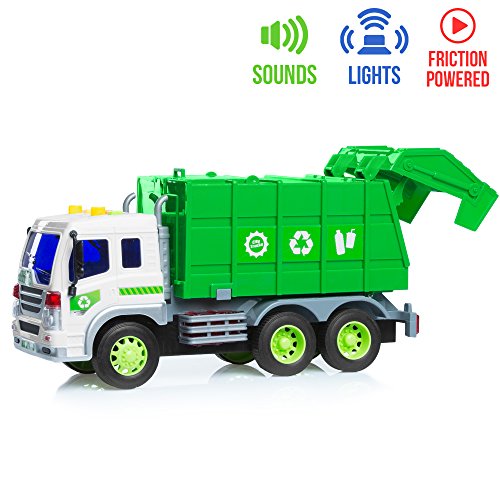 Barcaloo Trash Truck Toy - Friction Powered Toy Trucks with Lights & Sounds for Kids