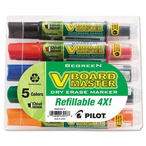Pilot43917 Whiteboard Marker, Refillable, Chisel Point, 5/PK, Assorted