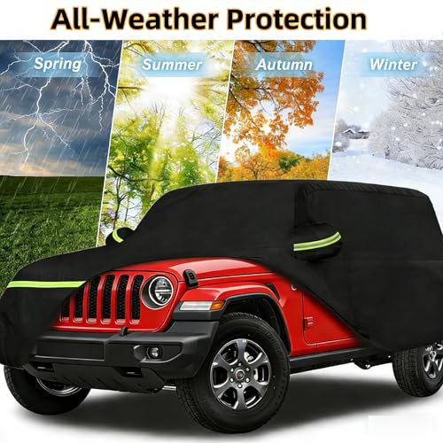 Image of 2026 Upgraded Car Cover for Jeep Wrangler 4 Dr /Unlimited 4 Door JK JL Car Accessories2006-2026, Waterproof Full Exterior Windproof Snow Proof Rain Sun Hail Protection with Door Zipper & Inner Cotton