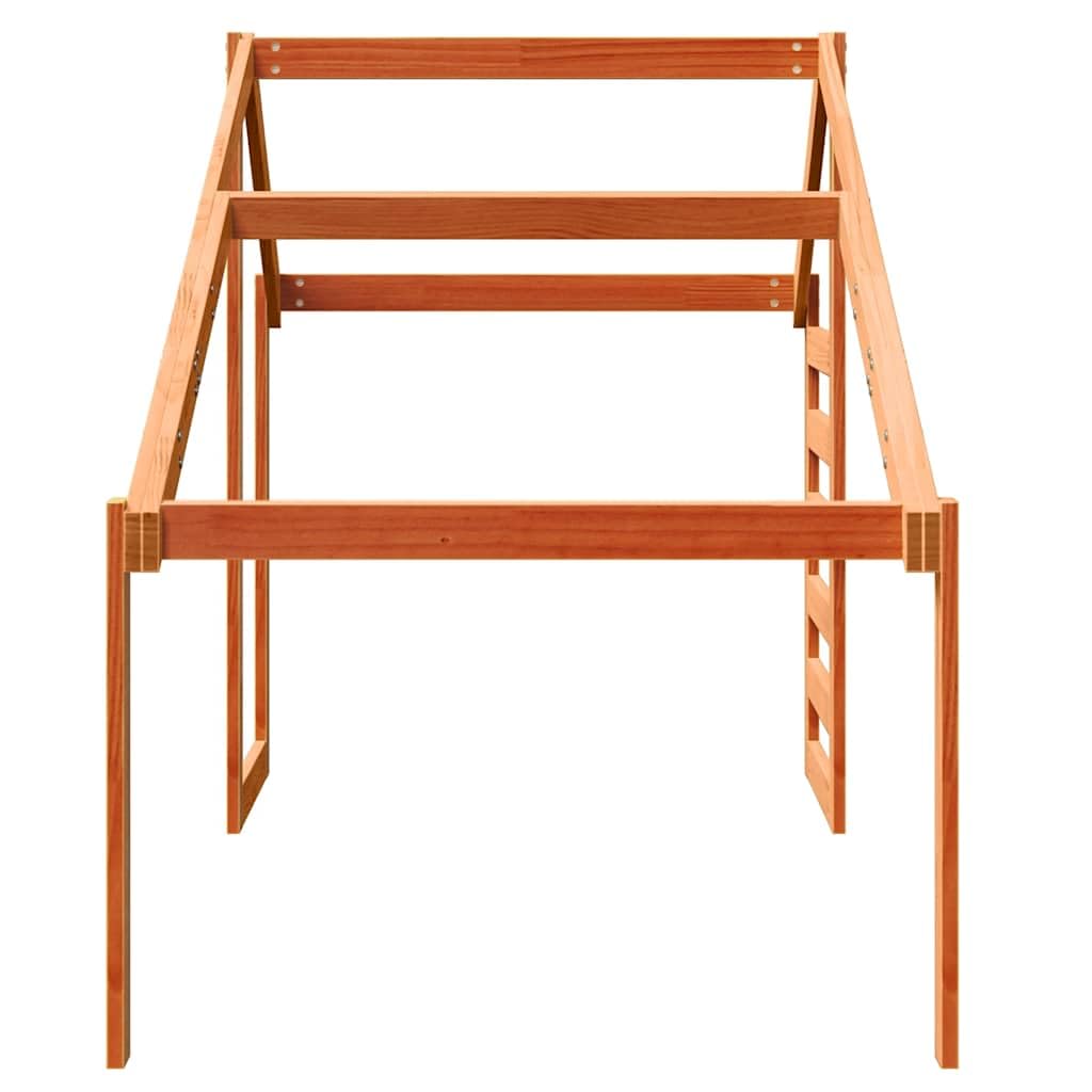 Techo de madera maciza de pino para cuna de 188 x 97 x 113 cm en color marrón cera. Estructura de techo rústica con lado abierto para facilitar el acceso. Accesorios de juego duraderos y