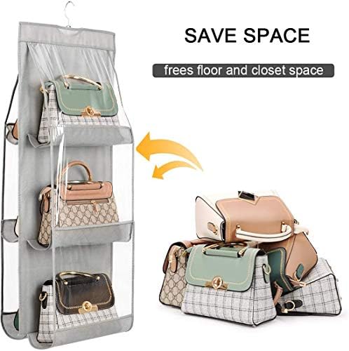 LXTaoler Hanging Handbag Purse Organizer, 2 Pcs 6 Pockets Dust Proof Storage Holder Bag Wardrobe Closet Space Saving Organizers System,Washable (Black+Grey)