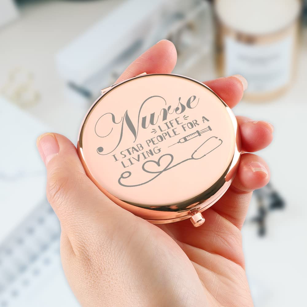 Krankenschwester-Geschenk: Roségold Kompaktspiegel Mit Aufdruck „Nurse Because Badass Life Saver…“