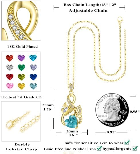 Gold Jewelry for Women Wife Infinity Necklace 18K White Gold Plated Dainty Butterfly Pendant with Heart Birthstone - Anniversary Necklaces for Women Birthday Gift Ideas Present for Girlfriend Mom Daughter - Image 3