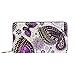 Produktbild Damen-Geldbörse mit Reißverschluss und Handy, Violett-Gold, Schmetterlinge und Blumen, Reise-Geldbörse, Leder, Clutch, Kartenhalter, Organizer