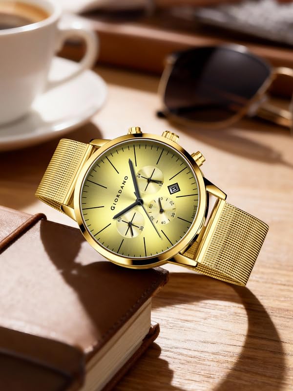 Image of Giordano Formal Chronograph Watch for Men with Round Dial, Mesh Metal Strap, and Date Display