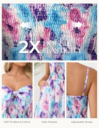 Image of GRACE KARIN Womens Maxi Floral Sundresses Summer Beach Boho Dress Spaghetti Strap Dresses Casual Fashion Clothes with Pockets
