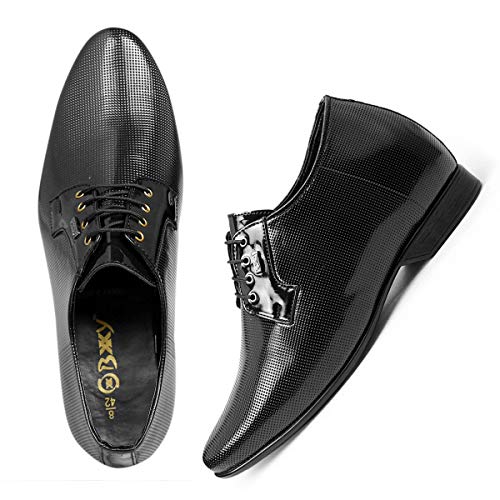 Image of BXXY Men's 9 cm (3.5 Inch) Height Increasing Dress Shoe Derby Lace-Up Formal Patent Faux Leather Shoes