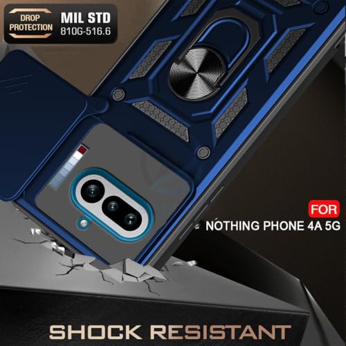 Image of AESTMO Tough Armor Nothing Phone 4A 5G Bumper Back Case Cover | Ring Holder & Sliding Camera Shield Cover | 360 Degree Protection Back Case Cover for Nothing Phone 4A 5G (Blue)