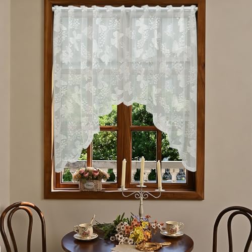 BSITSSS Schmetterling Spitze Scheibengardinen, Scheibengardine 150 * 100CM, Scheibengardinen Modern, Kurzgardinen Retro Transparentgardine, Küchen Gardinen für Café, Küche, Schlafzimmer, 1 Stück