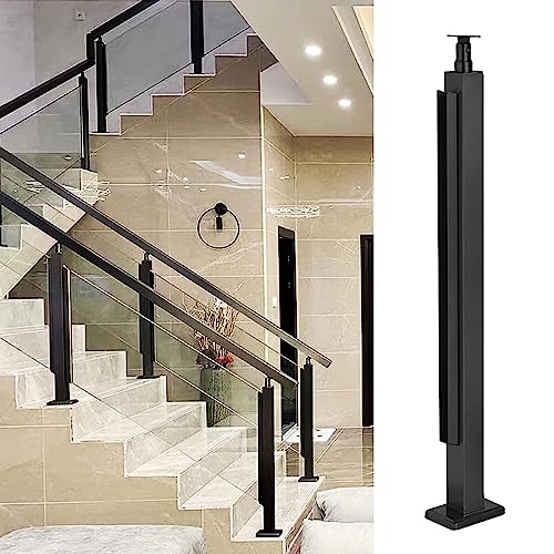 Black Indoor Stair Railing Post with Slanted Spigot Slots for