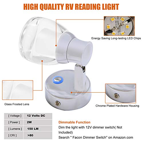 image for Facon 2-Pack LED RV Wall Sconce LED Decor Lamp Bedside Reading Light w