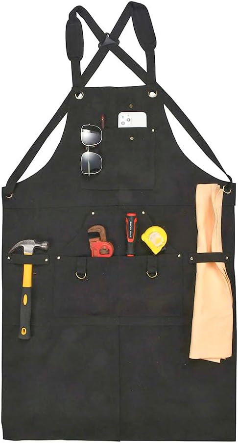 Heavy Duty Waterproof Work Apron with Large Pockets Multi-Functional Aprons for Men and Women