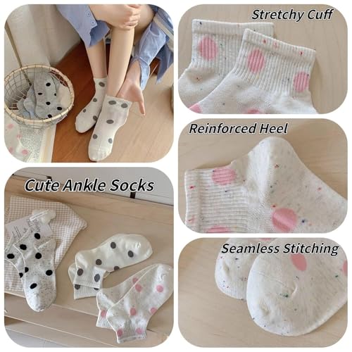 5 Pairs Polka Dot Ankle Socks Cute Casual Crew Socks for Girls Teens2